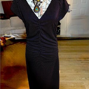 Express Ruched Black-Pink Polka Dot Dress